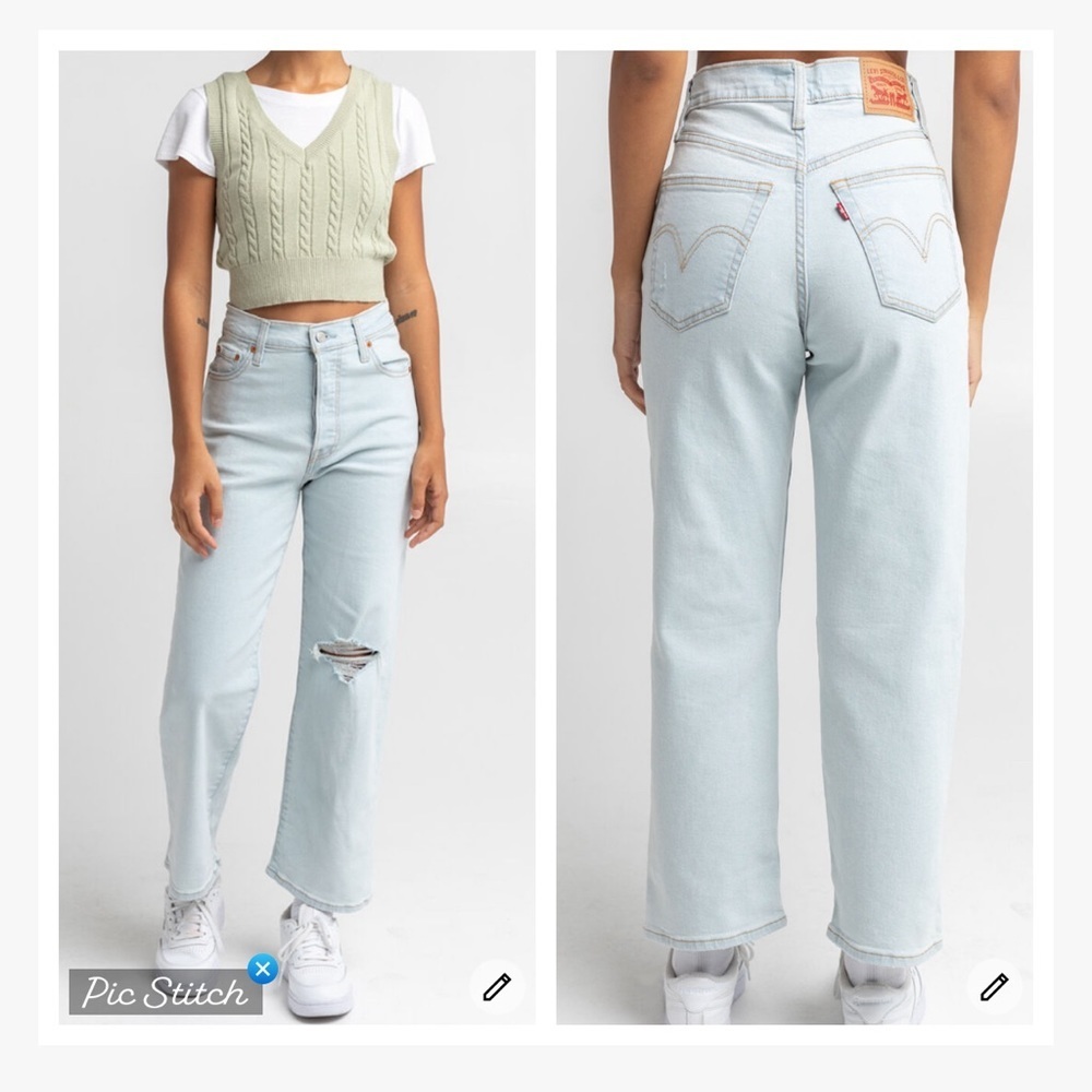 Levi’s Ribcage Straight Ankle In Bleach Shredded Knee
